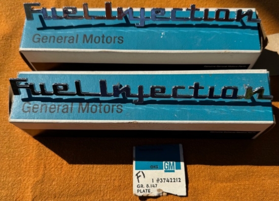 1957 F/I Script Emblems (2) - NOS in Box